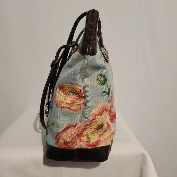 Brighton Audrey Tapestry Bag, brown leather trim multicolor floral shoulder bag - Picture 8 of 16